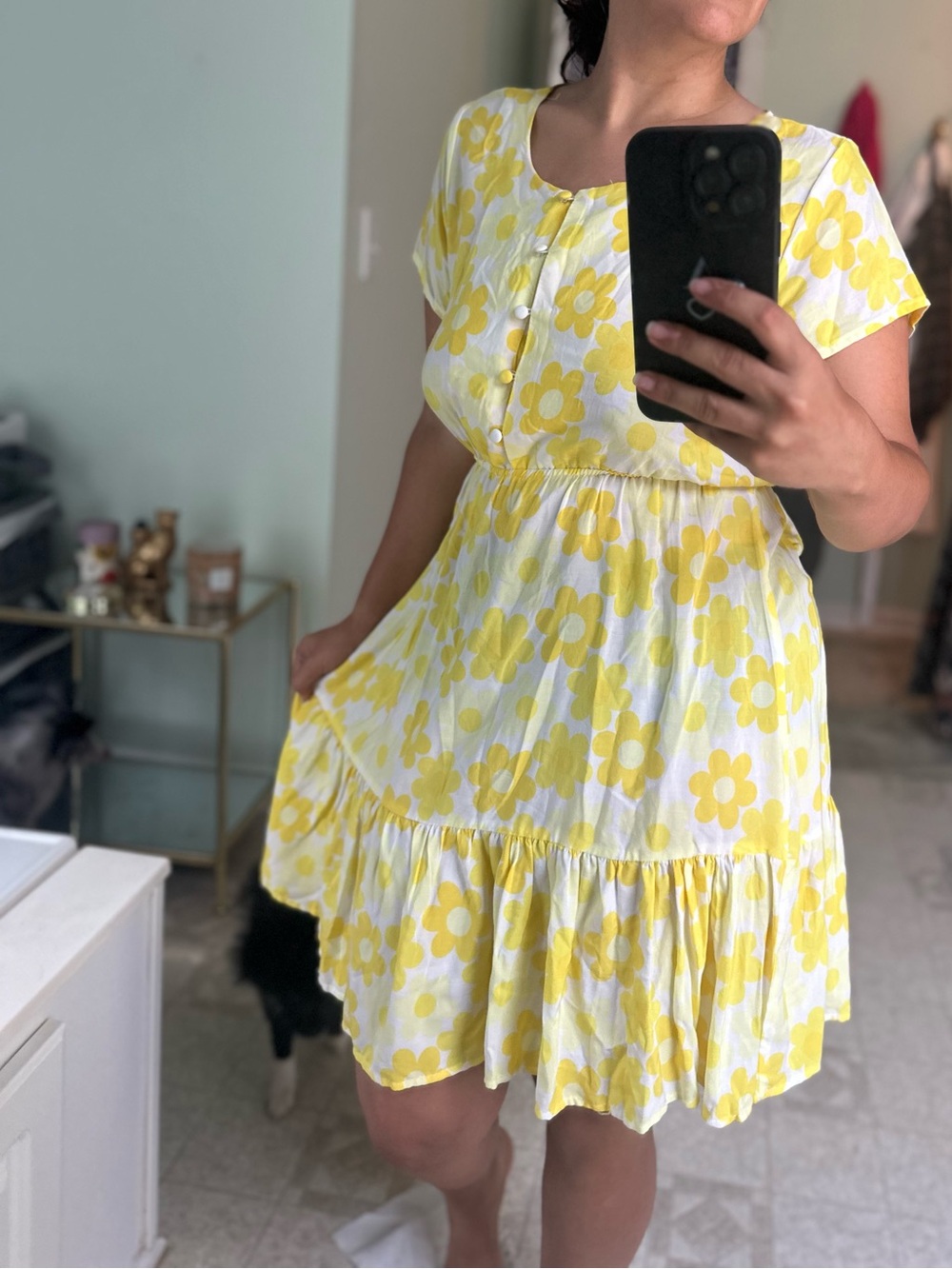 Passport Yellow and White Floral Tiered Mini Dress